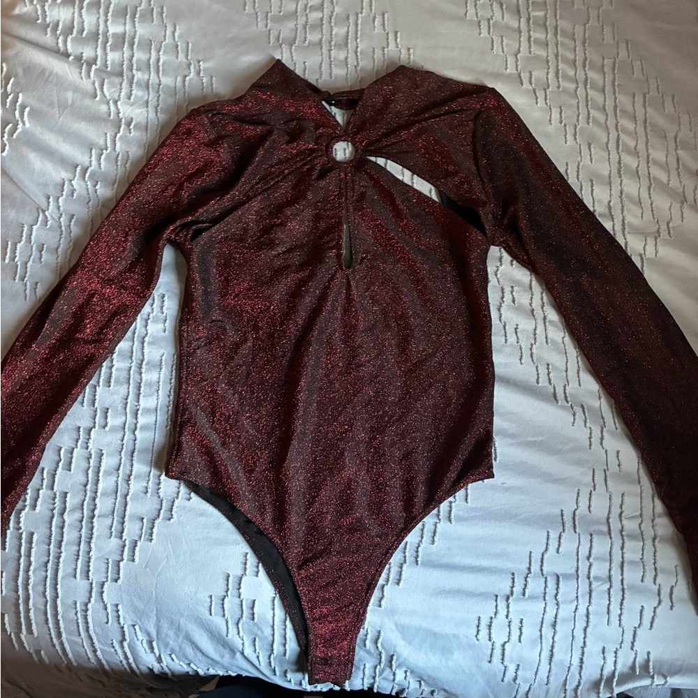 Fashion Nova Sparkling Burgundy Bodysuit